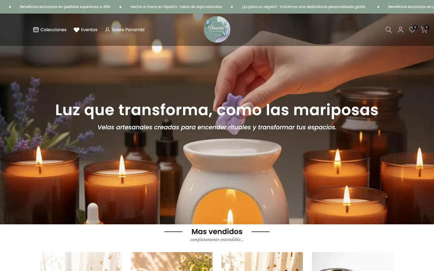 Tienda online de Panambi Velas, construida por Likin