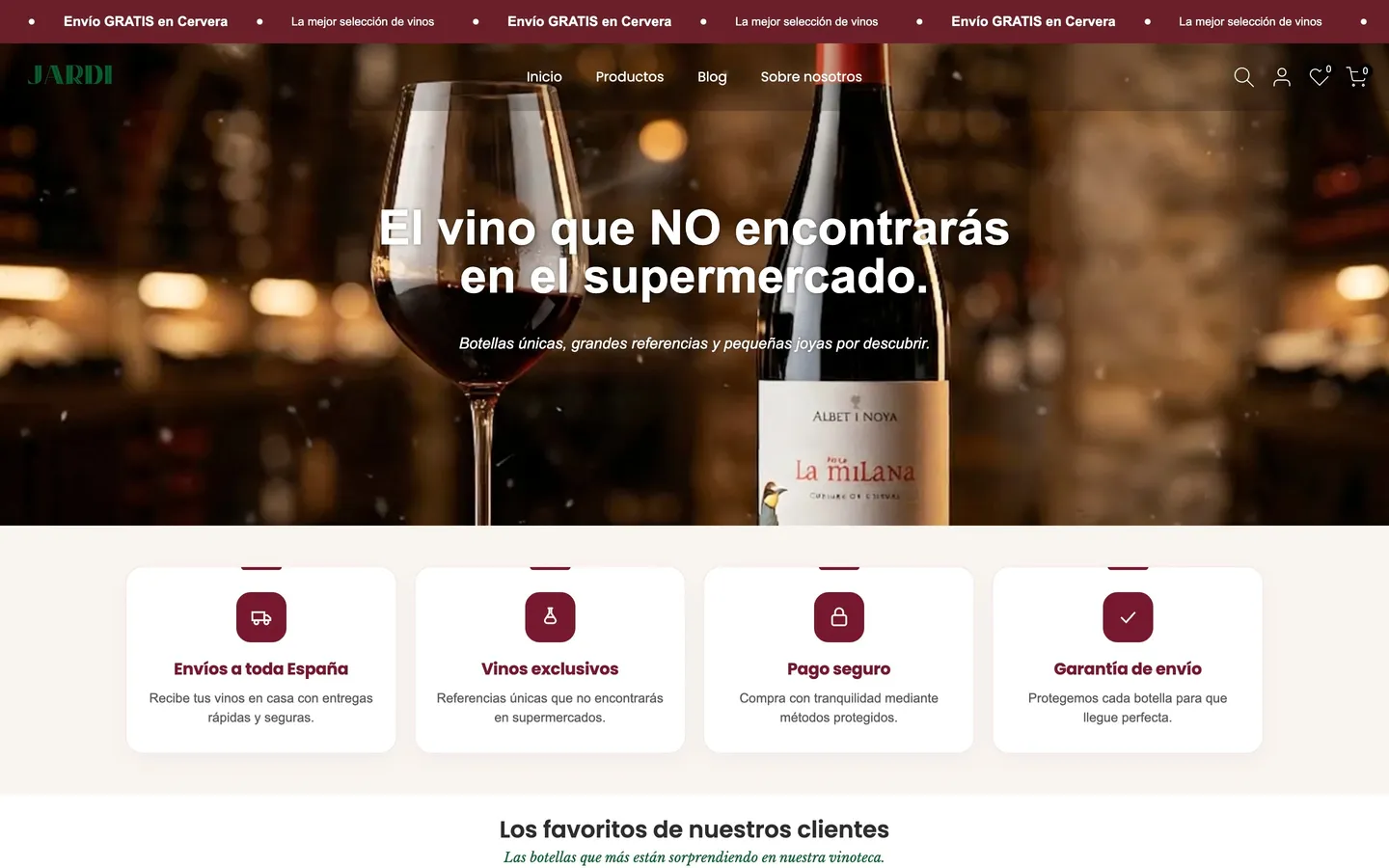 Tienda online de Vinoteca Jardí, construida por Likin
