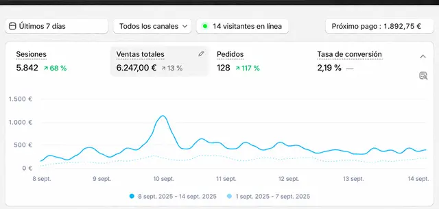 Panel de Shopify de una tienda del sector lencería que gestiona Likin, con la identidad anonimizada